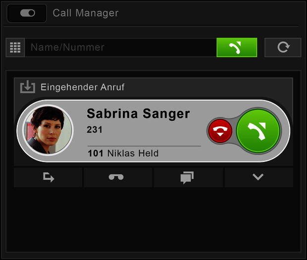 microPlan - Call Manager, eingehender Anruf